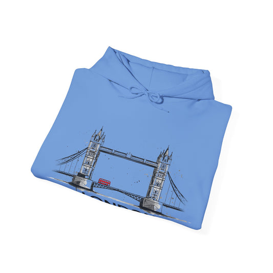 Carolina Blue London Sketch Hoodie | Tower Bridge Design - Cotton Blend Pullover