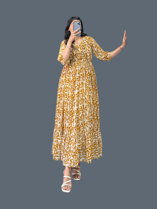 Printed Georgette Frock - Yellow