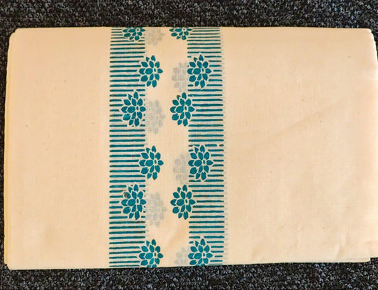 Set Mundu - Floral Print Design Pallu with 3 Inch in Blue