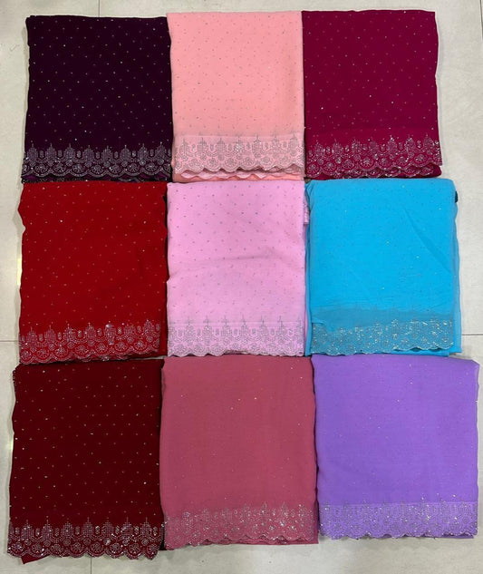 Heavy Georgette Embroidery Saree – Red