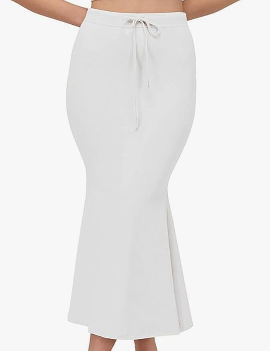 White cotton saree underskirt with drawstring, flared fit petticoat for perfect saree drape