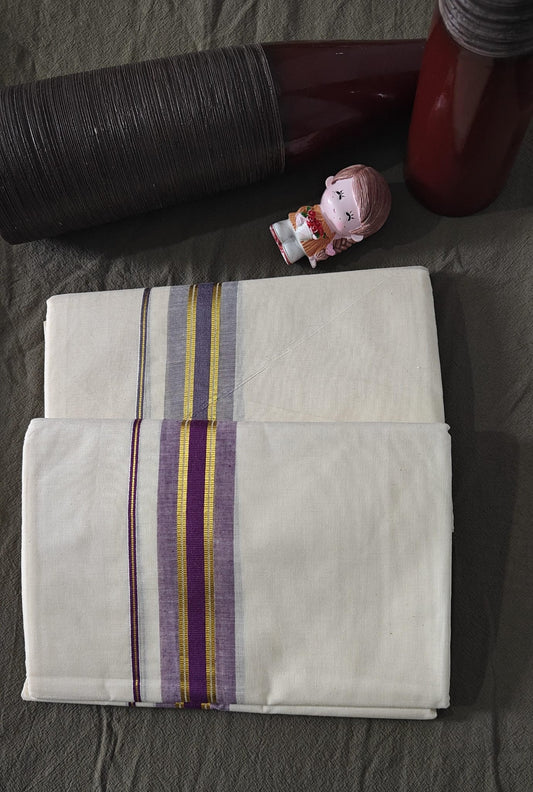 Double Dhoti Light Purple & Golden Border