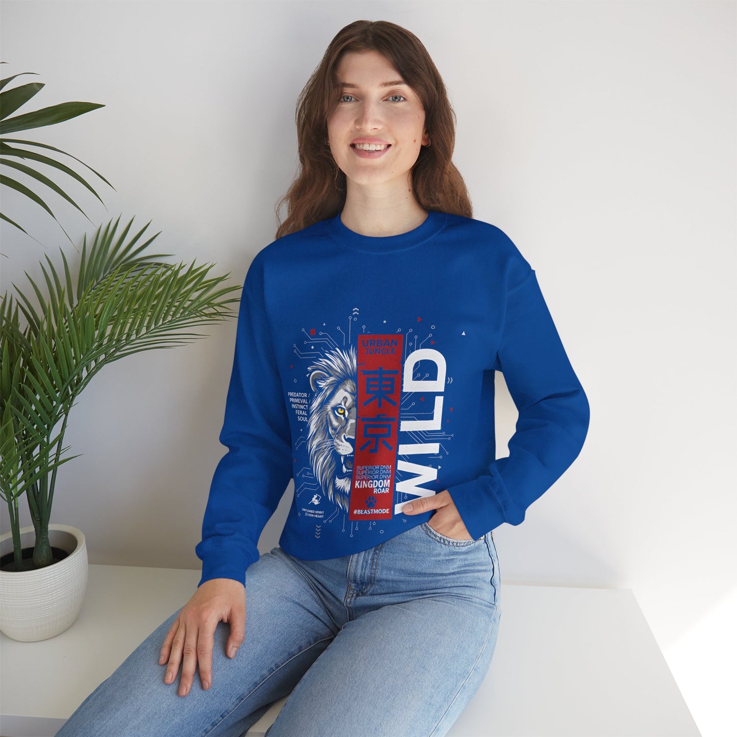 Wild Lion Tokyo Crewneck Sweatshirt — Urban Jungle Graphic Pullover