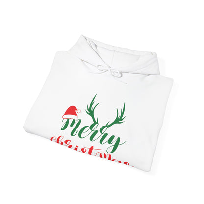 White Christmas Hoodie | Merry Christmas Reindeer Antlers & Santa Hat Pullover