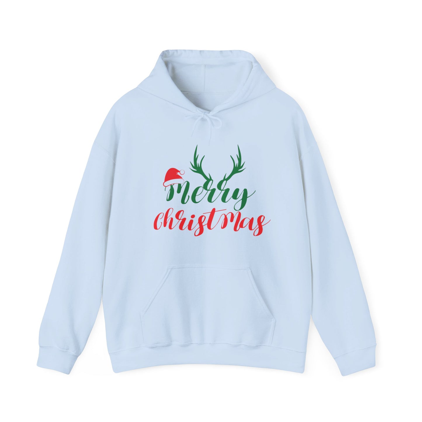 Christmas Hoodie – 'Merry Christmas' Reindeer Antlers & Santa Hat Holiday Pullover