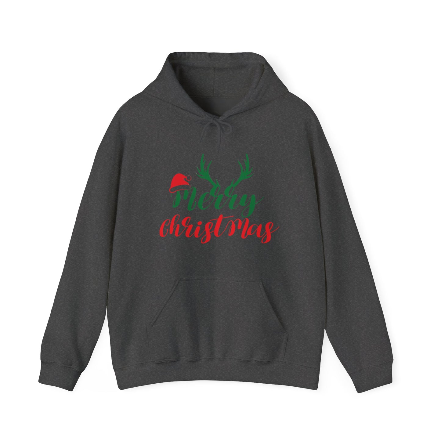 Merry Christmas Reindeer Antlers Hoodie — Festive Holiday Sweatshirt with Santa Hat Accent