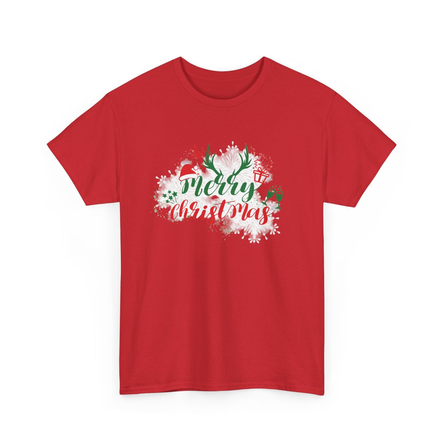 Red Comfort-Fit Merry Christmas Unisex Heavy Cotton T-Shirt