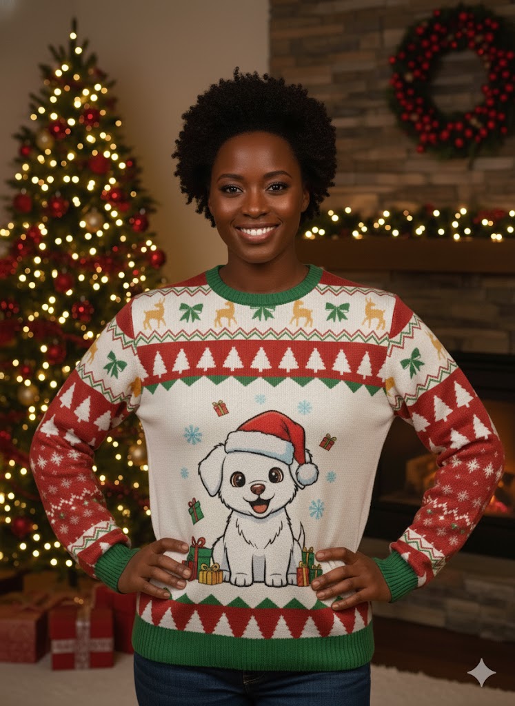 Unisex Cute Santa Puppy Christmas Full Sleeve T-Shirt