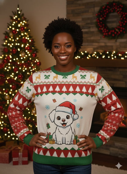 Unisex Cute Santa Puppy Christmas Full Sleeve T-Shirt