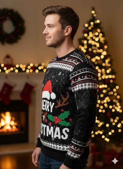 Unisex Merry Christmas Black Full Sleeve T-Shirt