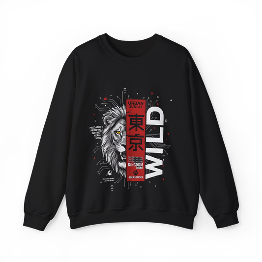 Wild Lion Tokyo Crewneck Sweatshirt — Urban Jungle Graphic Pullover