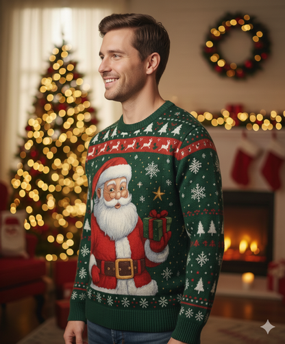 Unisex Green Santa Claus Christmas Full Sleeve T-Shirt