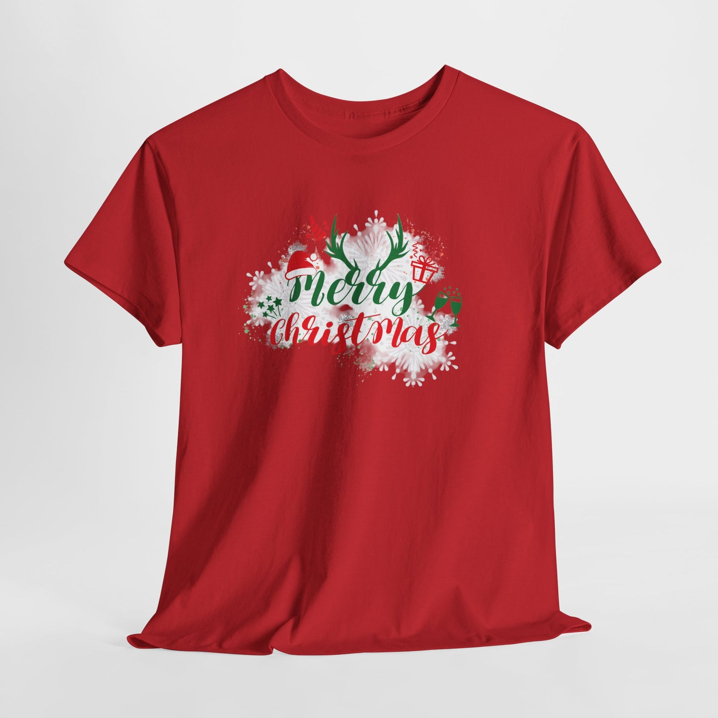 Red Comfort-Fit Merry Christmas Unisex Heavy Cotton T-Shirt