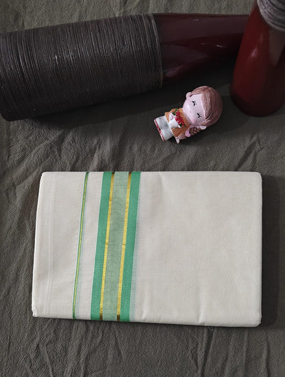 DOUBLE DHOTHI LIGHT GREEN AND GOLDE BORDER