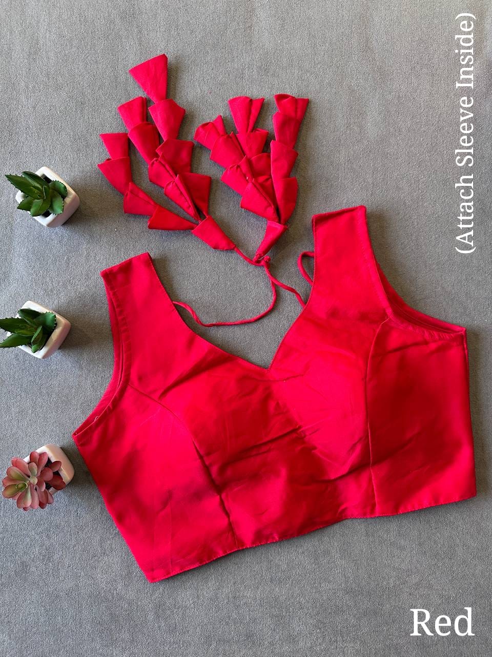 Red Silk Blouse for Women | Sweetheart Neckline, Padded, Sleeves attached, Size Alterable 40 - 46