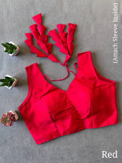 Red Silk Blouse for Women | Sweetheart Neckline, Padded, Sleeves attached, Size Alterable 40 - 46