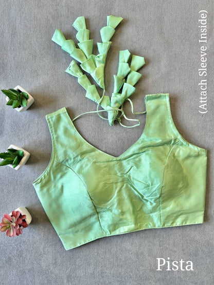 Pista Colour Silk Blouse for Women | Sweetheart Neckline, Padded, Sleeves attached, Size Alterable 40 - 46