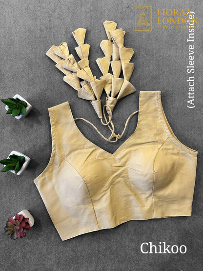 Chikoo (Beige) Colour Silk Blouse for Women | Sweetheart Neckline, Padded, Sleeveless, Size Alterable 40 - 46