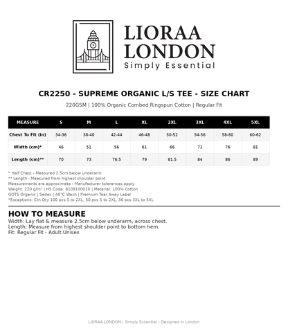 Lioraa London Regular Fit Long Seeve T-Shirt - 220gsm Heavyweight | CR2250