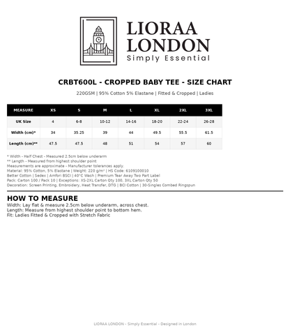 Lioraa London Cropped Tee - Premium 220GSM Fitted Crop Top CRBT600L