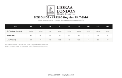 Lioraa London Regular Fit Organic T-Shirt - 220gsm Heavyweight | CR2200 LL101