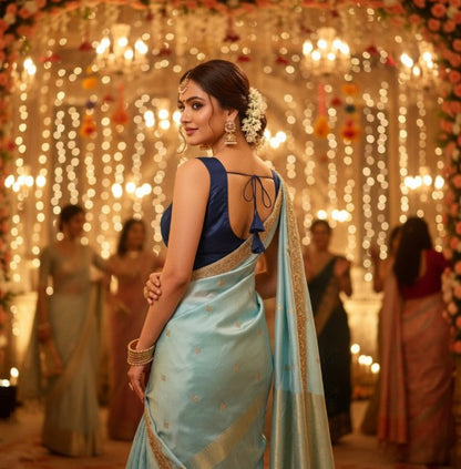 Navy Royal Blue Silk Blouse for Women | Sweetheart Neckline, Padded, Sleeveless, Size Alterable 40 - 46