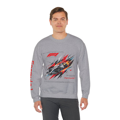 Formula 1 Racing Crewneck Sweatshirt – Speed Car Graphic & ‘Formula 1’ Sleeve Print
