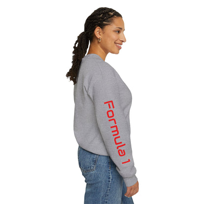 Formula 1 Racing Crewneck Sweatshirt – Speed Car Graphic & ‘Formula 1’ Sleeve Print