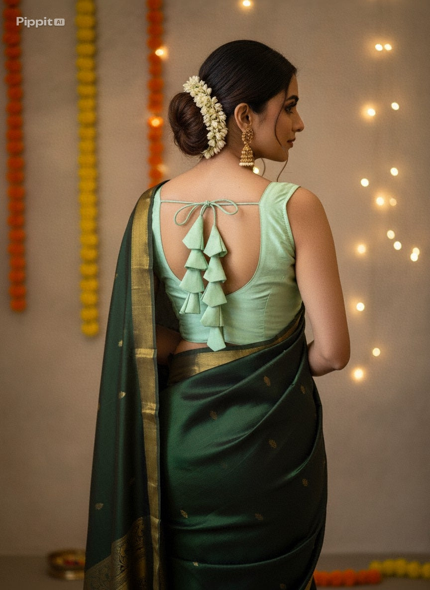 Pista Colour Silk Blouse for Women | Sweetheart Neckline, Padded, Sleeves attached, Size Alterable 40 - 46