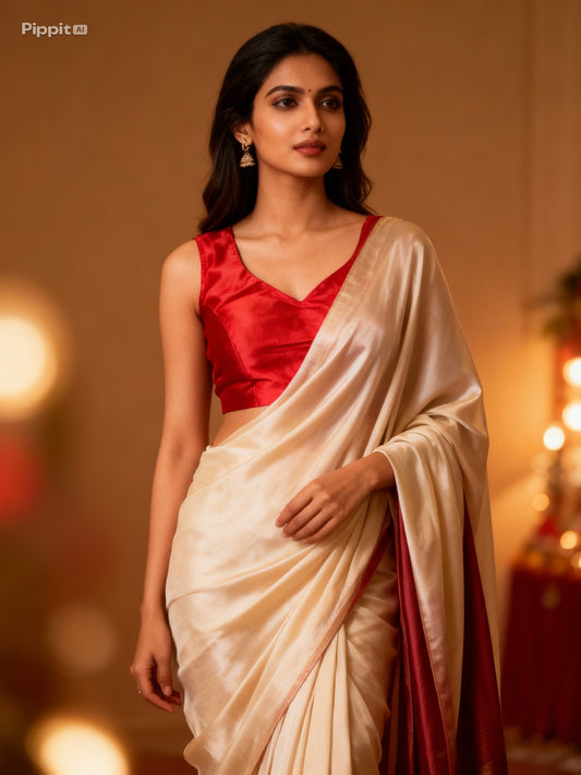 Red Silk Blouse for Women | Sweetheart Neckline, Padded, Sleeves attached, Size Alterable 40 - 46