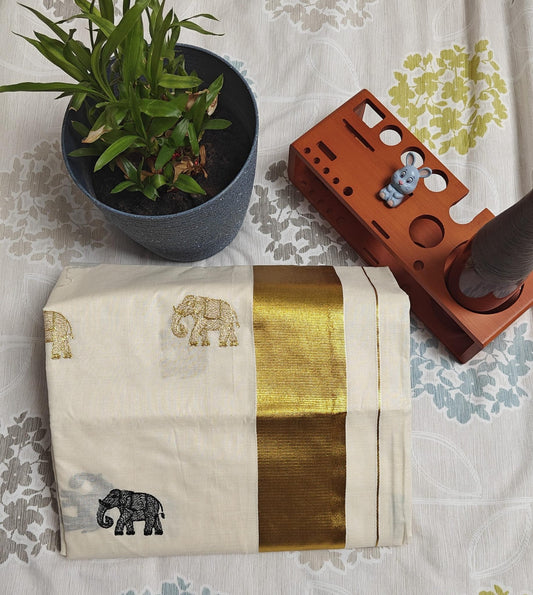 Elephant embroidery saree