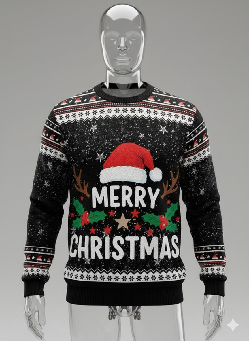 Unisex Merry Christmas Black Full Sleeve T-Shirt