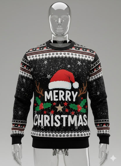 Unisex Merry Christmas Black Full Sleeve T-Shirt