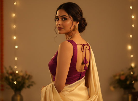 Wine Colour Silk Blouse for Women | Sweetheart Neckline, Padded, Sleeveless, Size Alterable 38 - 42