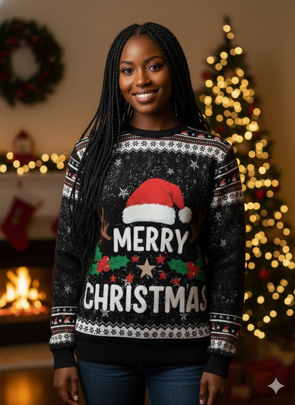 Unisex Merry Christmas Black Full Sleeve T-Shirt