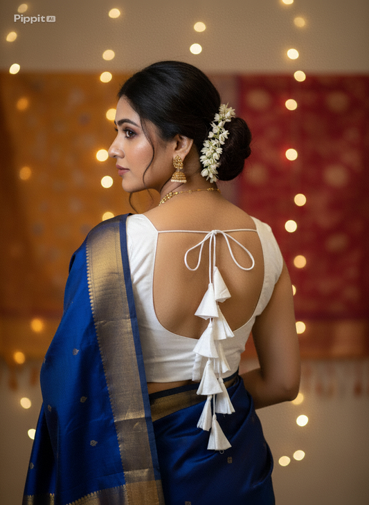 White Silk Blouse for Women | Sweetheart Neckline, Padded, Sleeves attached, Size Alterable 40 - 46