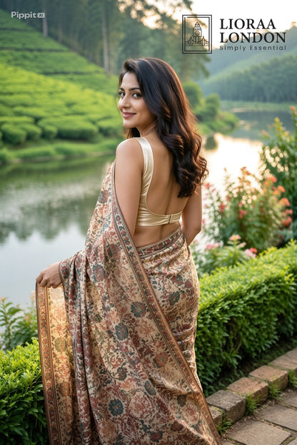 Chikoo (Beige) Colour Silk Blouse for Women | Sweetheart Neckline, Padded, Sleeveless, Size Alterable 40 - 46