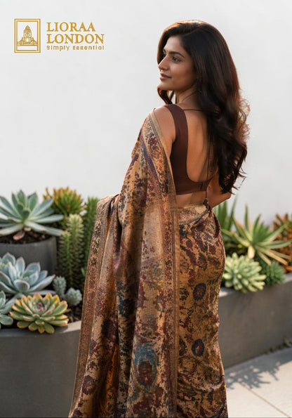 Dark Chocolate Brown Colour Silk Blouse for Women | Sweetheart Neckline, Padded, Sleeves attached, Size Alterable 40 - 46