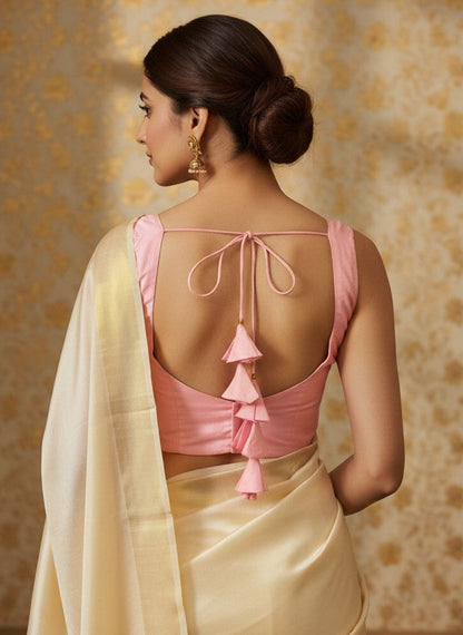 Peach Pink Silk Blouse for Women | Sweetheart Neckline, Padded, Sleeves attached, Size Alterable 40 - 46