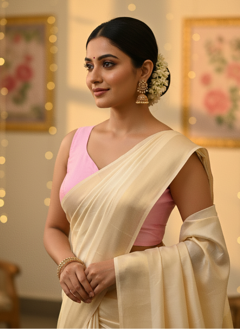 Peach Pink Silk Blouse for Women | Sweetheart Neckline, Padded, Sleeves attached, Size Alterable 40 - 46